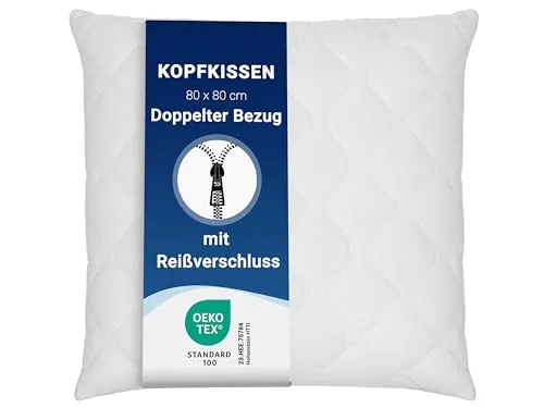 ZOLLNER Kopfkissen 80x80 cm – Hotelqualität aus hochwertigem Mischgewebe - Kissen in Hotelqualität mit weichem Mischgewebe-Bezug, waschbar bis 60°C und individueller Füllung für optimalen Schlafkomfort.