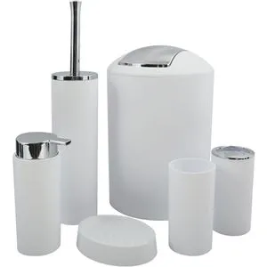 MSV Badezimmer Set Hannah - 6-teiliges Badzubehör - 6-teiliges Bad-Set in elegantem Weiß aus hochwertigem Kunststoff, ideal für ein modernes Badezimmer-Design.