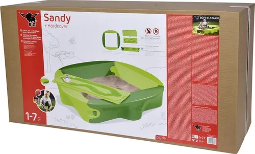 BIG-Sandy Sandkasten mit Hard-Cover - Sandboxen für Kinder ab 1 Jahr, mit bespielbarer Abdeckung und bequemer Sitzfläche, aus UV-stabilem und wetterfestem Kunststoff, 138 x 138 cm, ideal für unbeschwerten Spielspaß im Freien.