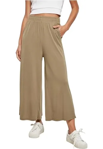 URBAN CLASSICS Damen Modal Culotte - Bequeme Jeans in Khaki - Stoffhosen aus 77% Modal für hohen Tragekomfort. Ideal für lässige Outfits und Maschinenwäsche geeignet.