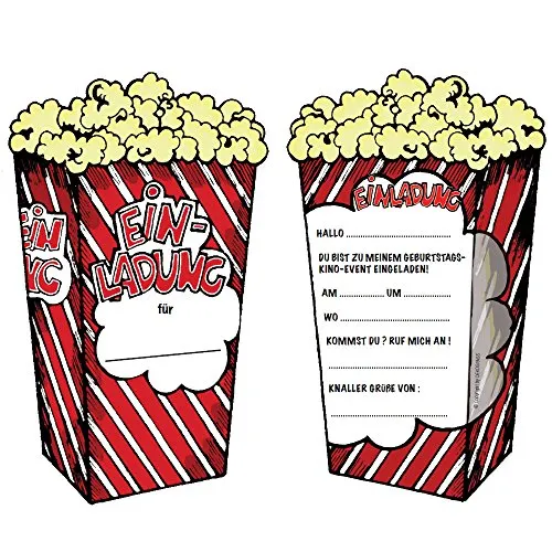Einladungskarten * POPCORN-KINO * für Kindergeburtstag und Party | Kinder Geburtstag Kinderparty Kinogeburtstag Einladung Einladungen Mottoparty Cinema Kino Popcorn 6