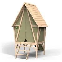EXIT Yuki 300 Spielhaus mit Rutsche - Spielplatz-Spielhaus mit Rutsche, ideal für Abenteuer und Gemütlichkeit. Stabiler Holzrahmen für Sicherheit und langlebigen Spielspaß.