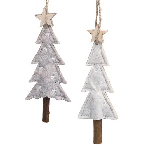 Filz Tannenbäume Christbaumschmuck Weihnachtsdeko mit Holzsternen, 6 Stück