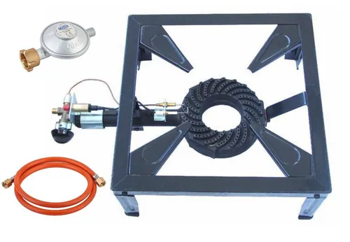 Wehmann Gaskocher 10,5 KW Profi Hockerkocher - Ideal für Outdoor-Küche und Camping, mit 120 kg Belastbarkeit und einfachem Aufbau. Inklusive Gasschlauch und Druckregler für sicheres Grillvergnügen.