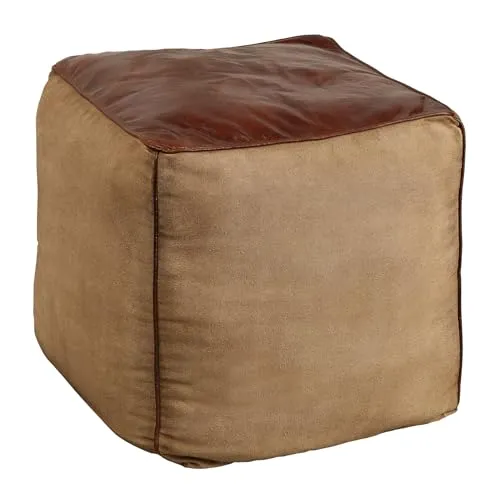 riess-ambiente Sitzhocker MUSTANG 45cm - Dunkelbraun & Beige - Echtleder - Sitzhocker aus hochwertigem Echtleder und Leinen, bietet höchsten Sitzkomfort und stilvolles Retrodesign für jeden Wohnraum.