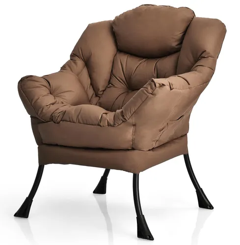 COSTWAY Relaxsessel gepolstert mit Armlehnen und Seitentasche – Braun - Entspannen Sie stilvoll in diesem bequemen Relaxsessel mit ergonomischer Polsterung und stabiler Metallbasis. Ideal für Wohnzimmer, Schlafzimmer oder Büro – perfekt für Ihre Freizeitaktivitäten!