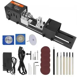 VEVOR Mini Drehbank 96W – Kompakte Drechselmaschine für kreative Projekte - Sonstiger Werkstattbedarf mit 96W Hochleistungsmotor, variabler Spindeldrehzahl von 4250–8500 U/min und umfangreichem Zubehör für präzise Holzbearbeitung.