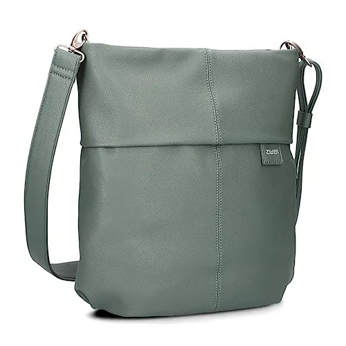 Damen Handtasche Mademoiselle.M M12 - Stilvolle Umhängetasche in Eucalyptus - Geräumige Umhängetasche für DIN-A4-Dokumente und Tablets. Mit Schlüsselring und Geheimfach für sichere Aufbewahrung - ideal für Beruf und Studium!