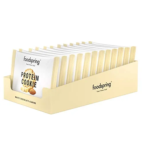 foodspring Protein Cookie, Weisse Schoko Mandel, 12 x 50g, Viel Protein, Wenig Zucker, Der leckerste Keks für deine Fitness