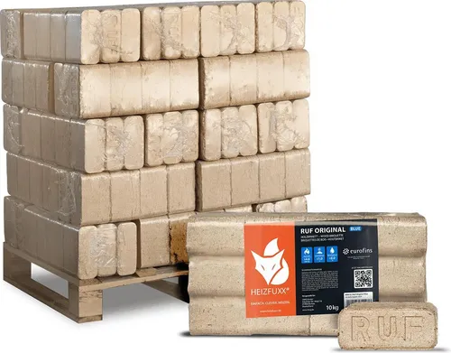 HEIZFUXX Holzbriketts RUF Original Blue, 300 kg - Brennstoffe - Hochwertige Holzbriketts auf Einwegpalette, ideal für effizientes Heizen und umweltfreundliche Wärme.