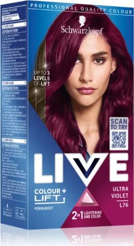 Schwarzkopf LIVE Colour + Lift L76 Ultra Violet - Permanente Haarfarbe für Damen, die graue Haare kaschiert und für langanhaltende, lebendige Farben sorgt. Genießen Sie strahlenden Glanz und intensive Farbwirkung!