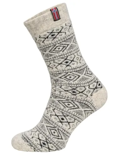 Norweger Kuschelsocken Für Damen Und Herren - Skandinavische Socken Aus Wolle - Dicke Hyggelig Warm 80% Wollanteil | Weiß Gr. 35-38