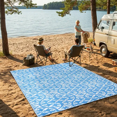 TAPISO Ibiza Outdoor Teppich 180 x 270 cm - Wendbarer, wasserdichter Teppich für Picknick und Garten, sorgt für Komfort und Stil im Freien, zertifiziert nach ÖKO-TEX.