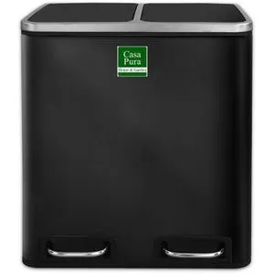 Casa-Pura Mülleimer Felix, schwarz, 2 x 30 Liter - Eleganter Treteimer für Mülltrennung mit 2 herausnehmbaren Inneneimern. Ideal für Küche oder Büro, mit sanft schließendem Deckel und einfacher Reinigung durch glatte Edelstahl-Oberfläche.