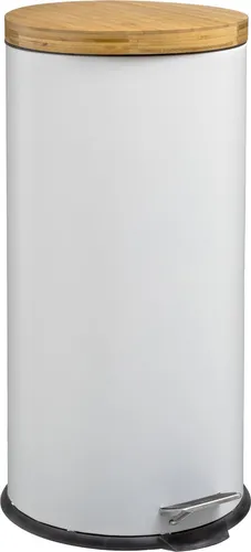5five Mülleimer mit Bambusdeckel 30L - Modern Color Weiß - Haushaltszubehör mit stilvollem Bambusdeckel, perfekt für modernes Wohnen und umweltfreundlich.
