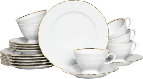 CreaTable - Maria Theresia Kaffeeservice 18-tlg (Gold) - Elegantes 18-teiliges Kaffeeservice für 6 Personen, aus hochwertigem Porzellan mit edlem Goldfinish, ideal für besondere Anlässe und stilvolle Kaffeetafeln.