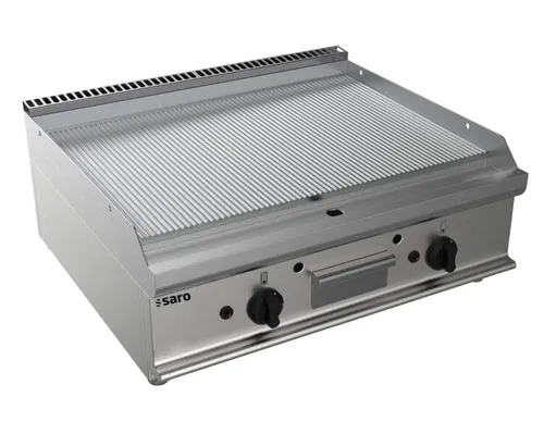 Saro Gas-Griddleplatte Tischmodell E7/Ktg2Bbr - Gastronomie Zubehör mit zwei regelbaren Kochzonen und Edelstahl-Spritzschutz für perfekte Grillergebnisse und einfache Reinigung.