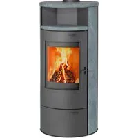 Thermia Kaminofen München V3 - 7 kW Dauerbrand, eleganter Gussgrau Speckstein mit hoher Energieeffizienzklasse A+