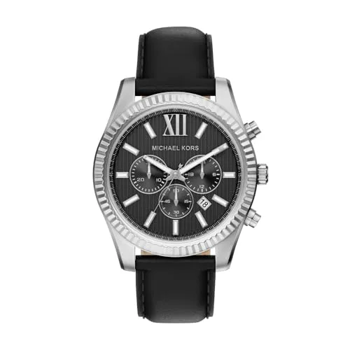 MICHAEL KORS Chronograph LEXINGTON MK9256 – Elegante Herrenuhr mit Lederarmband - Klassische Quarzuhr mit 44 mm Gehäusedurchmesser, Leuchtzeigern und Wasserdichtigkeit bis 10 bar. Ideal für stilvolle Anlässe oder den Alltag.