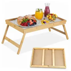 Relaxdays Betttablett Bambus Weiß,Hellbraun
