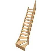 Normandie Raumspartreppe Viertelgewendelt Rechts Fichte mit Brüstungsgeländer - Braun - Kompakte und anpassbare Treppe aus naturbelassenem Tannenholz, ideal für Innenräume. Individuell lasierbar oder lackierbar, perfekt für Ihre Einrichtung.