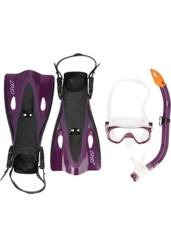 CRUZ Taucherbrille Cebu mit Flossen und Schnorchel - Komplettset für Wassersportler: Dunkellila Taucherbrille, Flossen und Schnorchel in Größe L/XL – ideal für unvergessliche Unterwasserabenteuer.
