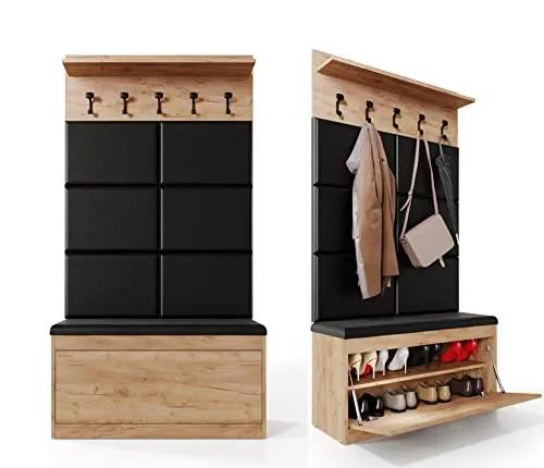 PLATAN ROOM Wand-Garderobe Set 100 cm - Garderoben Komplettprogramme mit modernem Design, inklusive Hängeschrank, Schuhschrank und Wandpaneel für optimale Aufbewahrung und Platz für bis zu 8 Paar Schuhe.
