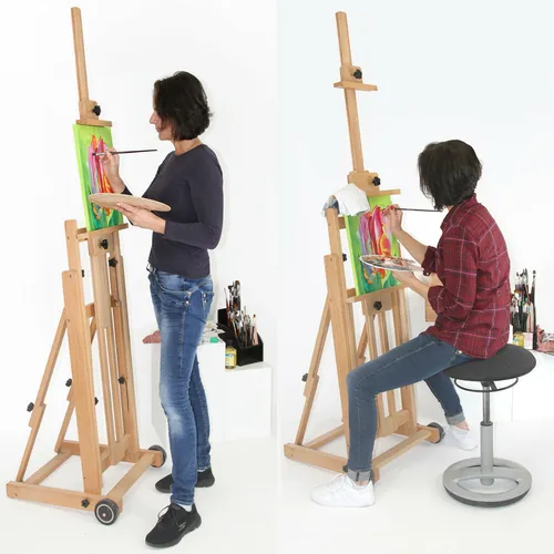 Paintersisters® Atelier-Staffelei 131 – Hochwertige Buchenholz Staffelei für Künstler - Staffelei aus stabilen Buchenholz, ideal für Leinwände bis 195 cm, mit flexiblem Malwinkel und einfacher Montage in nur 15 Minuten.
