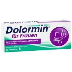Dolormin für Frauen bei Regelschmerzen mit Naproxen - Arzneimittel zur Linderung von Regelschmerzen, wirkt schnell und zuverlässig gegen Unterleibsschmerzen, Kopfschmerzen und Übelkeit, damit Sie aktiv bleiben können.