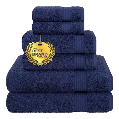 Cotton Paradise 6-teiliges Handtuch-Set, 100% türkische Baumwolle, weiche, saugfähige Handtücher für Badezimmer, 2 Badetücher, 2 Handtücher, 2 Waschlappen, Marineblau