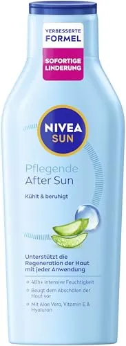 NIVEA SUN Pflegende After Sun Lotion 400 ml - Die NIVEA SUN After Sun Lotion spendet 48 Stunden intensive Feuchtigkeit und beruhigt sonnengestresste Haut. Mit Bio-Aloe Vera und Hyaluron zieht die leichte Textur schnell ein und sorgt für ein angenehmes Hautgefühl.