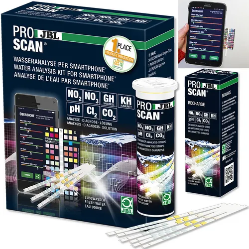 JBL PROSCAN Wassertest für Aquarien & Teiche - Innovativer Wassertest mit Smartphone-Auswertung, ideal für Süßwasser-Aquarien und Teiche. Präzise Analyse von Chlor, CO2, pH und mehr für optimale Wasserqualität.