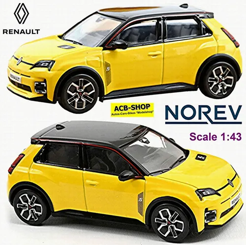 Renault 5 E-Tech 100% Electric 2024 Modellauto 1:43 Norev - Detailgetreues Standmodell im Maßstab 1:43, gefertigt aus hochwertigem Die-Cast-Material. Ideal für Sammler und Fans von Elektrofahrzeugen. Farbe: Gelb und Schwarz, mit Originalverpackung.