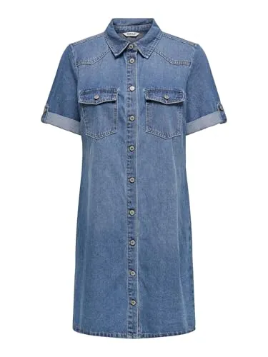 Jeanskleid "ONLLISA S/S DNM DRESS GUA", Gr. XS (34) - Sportlich und feminin - Sommerkleid aus pflegeleichtem Denim mit praktischen Brusttaschen, ideal für einen lässigen Look.