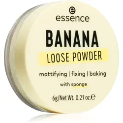 essence BANANA Loose Powder 6 g - Ultrafeiner Puder für matte Highlights - Der BANANA LOOSE POWDER in sanftem Gelb eignet sich ideal zum Fixieren von Make-up und für die Concealer Baking Technik. Mit schwereloser Textur und inklusive Schwämmchen für einfaches Auftragen und Auffrischen.
