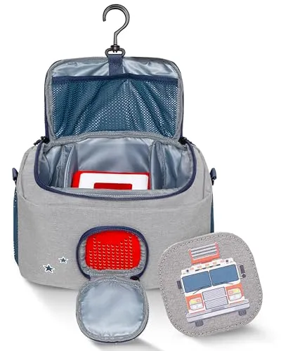 JP Journey Tasche für Toniebox - Transporttasche für Tonie Figuren und Box zum Aufhängen für Reisen und Auto (Grau-Blau Feuerwehr)