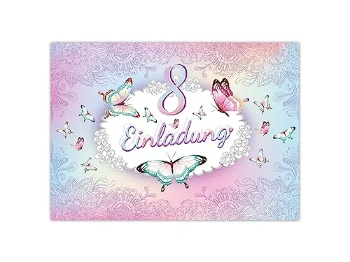 Limonia 12 Einladungskarten zum 8. Geburtstag Einladung Kindergeburtstag Mädchen Schmetterling Blumen