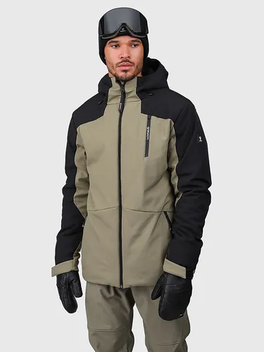 Brunotti Softshell-Ski-/Snowboardjacke "Mattaki" in Beige/Schwarz, Größe L - Hochwertige Softshelljacke für Herren von Brunotti - wasserdicht, atmungsaktiv und winddicht. Ideal für Outdoor-Aktivitäten mit verstellbarer Kapuze und praktischen Taschen.