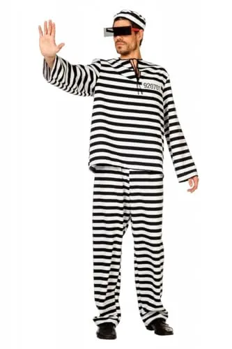 WILBERS & WILBERS 5101 - Sträfling Kostüm Herren, 3-teiliges Set für Karneval und Halloween - Authentisches 3-teiliges Sträfling Kostüm für Herren mit charakteristischen Streifen und Gefängnisnummer. Ideal für Karneval und Mottopartys, bequem und pflegeleicht.