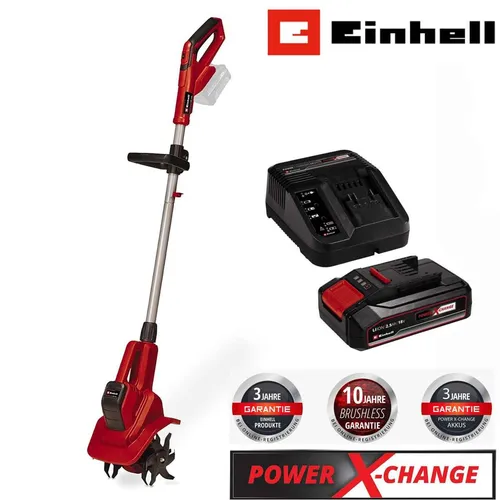 Einhell Akku-Motorhacke GE-CR 18/20 Li E - Motorhacke mit 18V Akku und 2.5 Ah, ideal für müheloses Auflockern von Böden in Garten und Beeten, inklusive Ladegerät.
