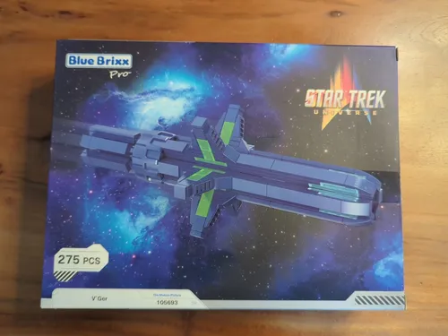 BlueBrixx Pro - Star Trek V'Ger - Mini-Modell-Bausatz für Erwachsene und Kinder, 275 Klemmbausteine, Offiziell lizenziert, Ausstellungsständer inklusive, 105693