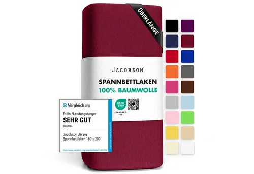 Jacobson Spannbettlaken BOXSPRING & ÜBERLÄNGE aus 100% Baumwolle, für hohe & lange Matratzen, Jersey Bettlaken 160 g/m²