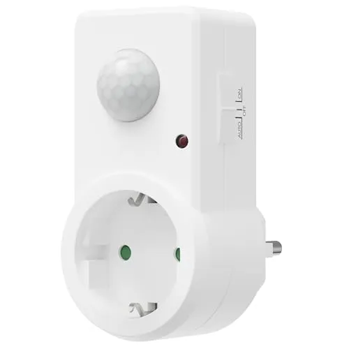 Oktaplex Sia Steckdose mit Bewegungsmelder 120° / 9 Meter Infrarot Bewegungssensor Zwischenstecker Innen PIR-Sensor weiß