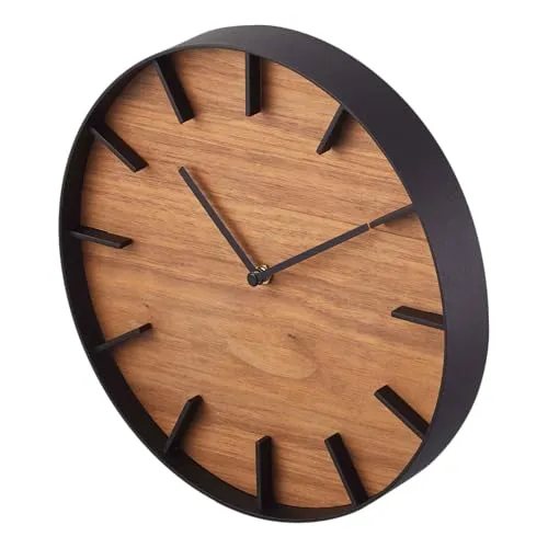 Yamazaki 4108 RIN Wanduhr - Minimalistisches Design aus Stahl und Holz - Elegante Wanduhr aus hochwertigem Stahl und Walnussholz, mit geräuscharmem Uhrwerk. Perfekt für stilvolle Wohnräume. Größe: 26,5 x 4,2 x 26,5 cm.