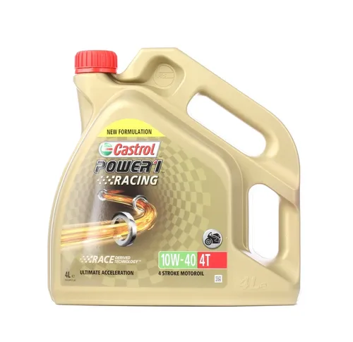Castrol Power1 Ultimate 4T 10W-40 - Hochleistungs-Motorradmotorenöl in HC-Synthesequalität, ideal für Renneinsätze. Bietet herausragende Schmierfilmstabilität und optimalen Schutz für Motor, Getriebe und Kupplung.