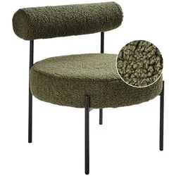 BELIANI Sessel Grün Bouclé Rund mit Niedriger Lehne - Retro-Sessel in Grün mit gemütlicher runder Sitzfläche und stabilen Metallbeinen. Ideal für eine entspannte Sitzposition und verleiht Ihrem Raum eine einzigartige Note.