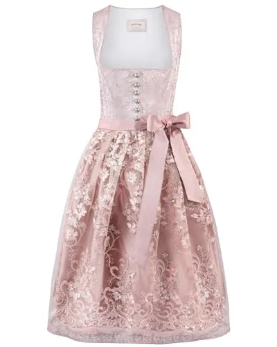 Stockerpoint Damen Sidonia Midi Dirndl in Rose, Größe 48 - Freizeitkleider für Damen, verzaubert mit stilvollem Paisley Muster und schickem Münchener Schnitt für ein elegantes Dekolleté. Exklusive Knöpfe und farblich abgestimmte Spitzenschürze runden das Design ab.