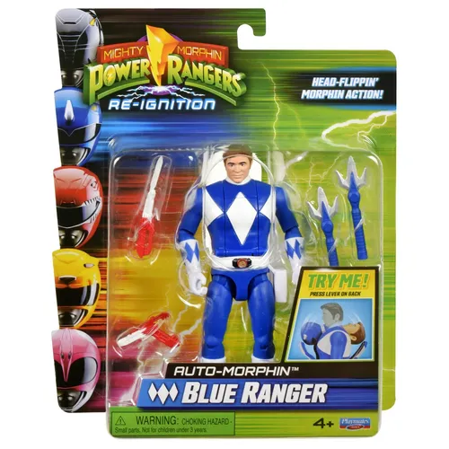 Power Rangers Mighty Morphin Auto-Morphin Blue Ranger Actionfigur - Actionfigur für Kinder, verwandelt sich per Hebel von Billy in den Blue Ranger und kommt mit Power Lanze und Blade Blaster – perfekt für Fans der klassischen Serie!