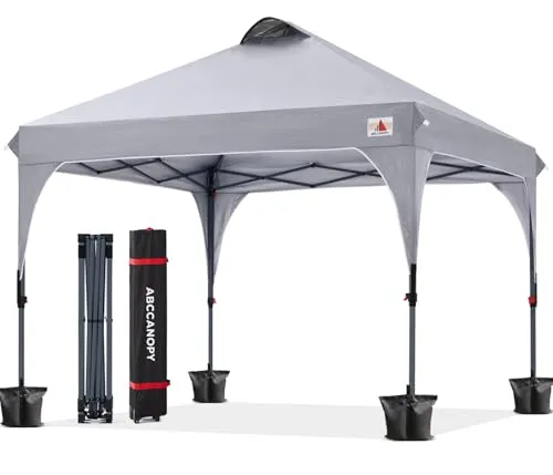 ABCCANOPY 3x3M Pavillon wasserdicht Pop-Up Gartenpavillon Festival Sonnenschutz Outdoor Pavillon mit Rolltragetasche Bonus 4X Gewicht Taschen, 4X Seile 4X Pfähle, Grau