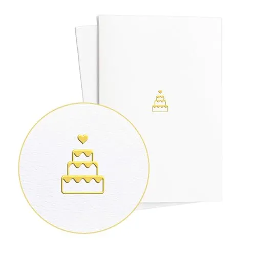 Diese-Klappkarten 2er Set Glückwunschkarten Edel zur Hochzeit oder Jahrestag mit in Gold geprägter Hochzeitstorte auf strukturiertem Papier, Hochzeitskarte, Wedding Card Neutral, E18